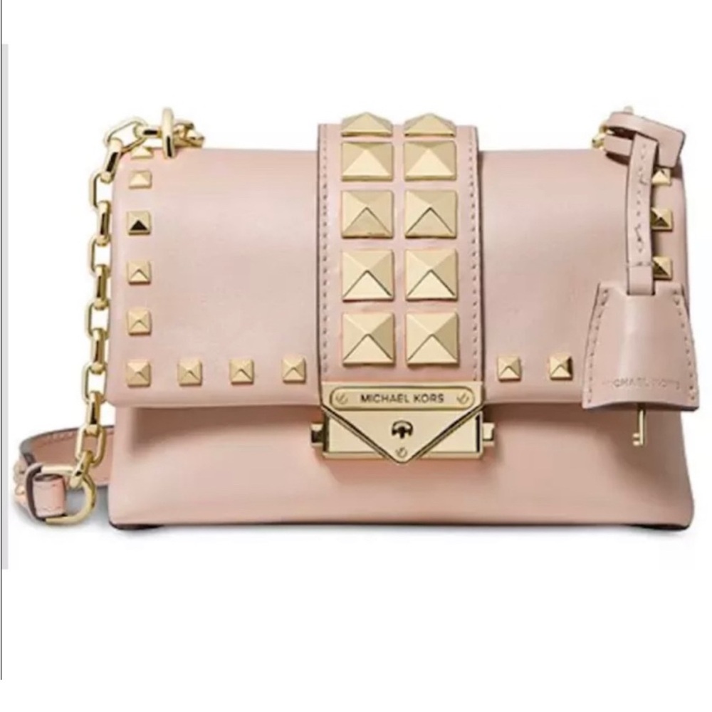 NWT Michael Kors Blush Pink, Cream and Gold Crossbody Bag with Studded Details - Picture 7 of 9